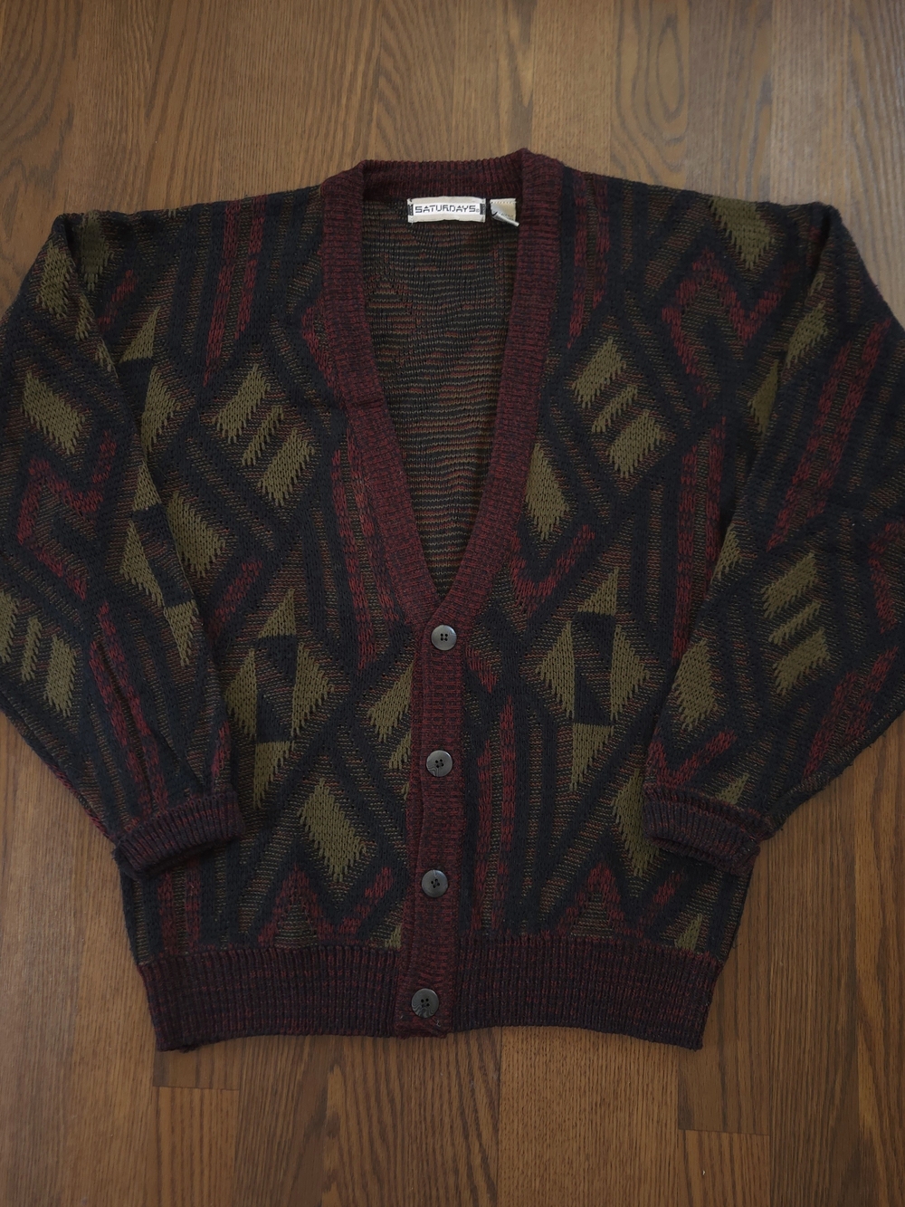 Vintage Saturdays Knit Cardigan 90s acrylic colorful granda sweater - Medium